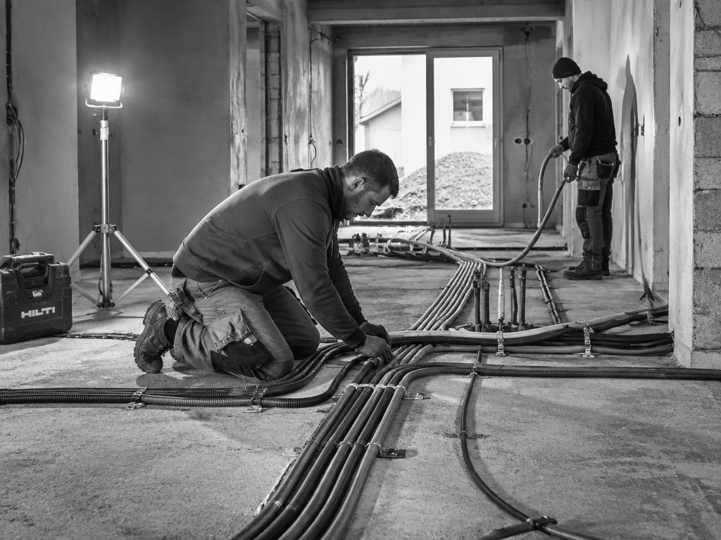 Instalacja elektryczna prowadzona w podłodze domu jednorodzinnego